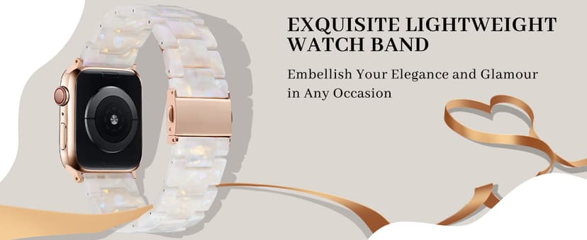 V.R.HOPE Resin Watch Band Compatible with Apple Watch Band for Women 38mm 40mm 41mm 42mm Tortoise Fashion Lightweight Bracelet Strap for iWatch Series 11/10/9/8/7/6/5/4/3/2/1/SE3 (Black Floral)