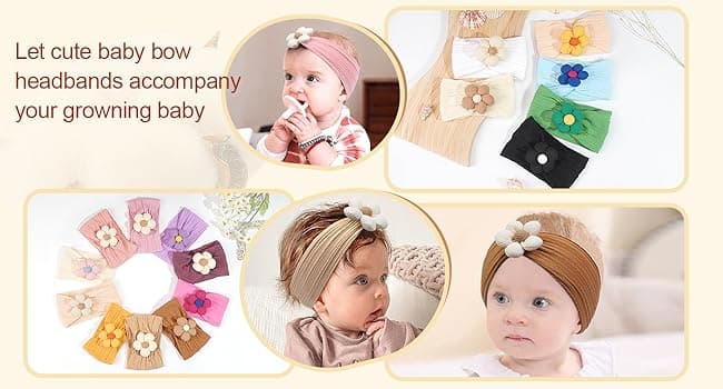 CÉLLOT 5 Pcs Baby Flower Headbands Baby Girls Nylon Headbands Soft Hairbands Hair Accessories for Newborn Infant Toddler Kids
