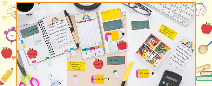 Xqumoi Teaching is A Work of Heart Sticky Notes Set Blackboard Self-Stick Note Pads Teacher Appreciation Gift Writing Memo Pads School Office Supplies