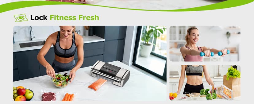 Bonsenkitchen Vacuum Sealer for Food, Easy-Lock Handle Vacuum Sealer Machine with Bag Clip, Built-in Cutter and Bag Storage for Sous Vide and Meal Prep, 1 Roll Bag & 10 Pre-Cut Bags, Silver