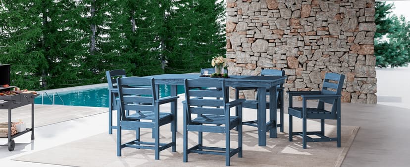 SERWALL Patio Dining Chair Set of 2,All Weather HDPE Outdoor Dining Chair, Blue