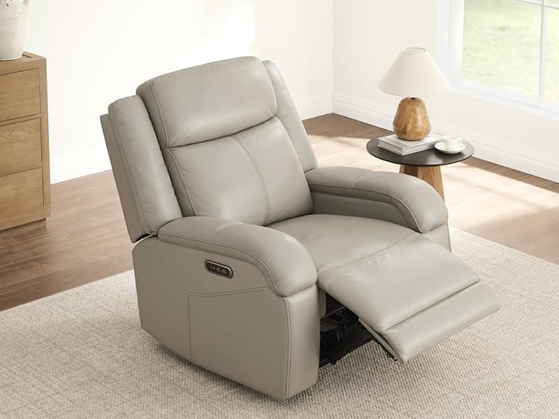 Watson & Whitely Genuine Leather Power Recliner Chairs for Adults, Wall Hugger RV Recliner with Power Headrest & Charging Ports, Electric Recliner Sofa Chair for Living Room, Grey