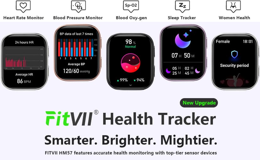 FITVII Health & Fitness Tracker (Answer/Make Calls), Smart Watch with 24/7 Heart Rate and Blood Pressure, Sleep Tracking, Blood Oxygen Monitor, 120+ Sport Modes Activity Tracker for Women Men