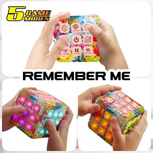 Power Your Fun Cubik LED Flashing Cube Memory Game - Electronic Handheld Game, 5 Brain Memory Games for Kids STEM Sensory Toys Brain Play Puzzle Fidget Light Up Cube Stress Relief Fidget Toy (Tie Dye)