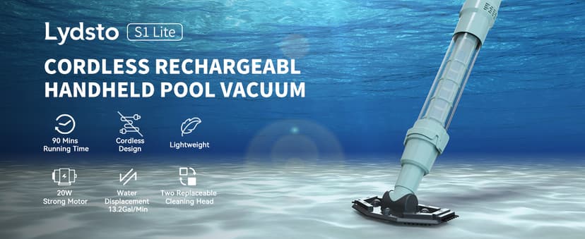 Lydsto S1 Lite Cordless Spa Hot Tub Vacuum Cleaner – 90-Min Runtime, Powerful 20W Brushless Motor, Includes 3 Aluminum Poles, Lightweight Handheld Pool Vacuum to Clean Small Debris Types, Silver