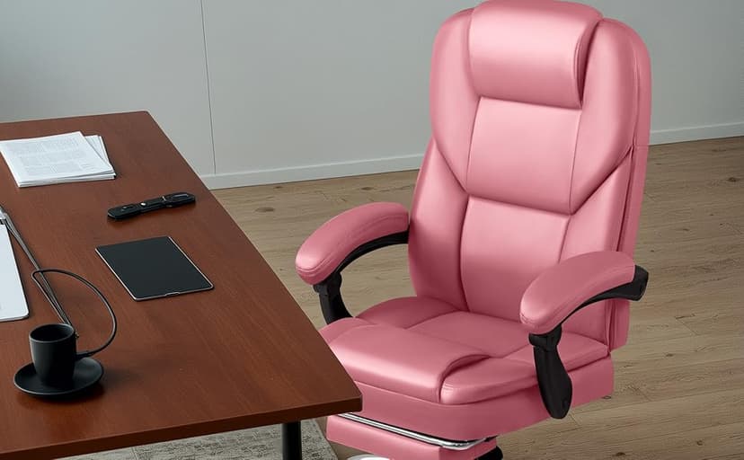 Shahoo Executive Office Chair with Massage, Ergonomic Reclining High Back Leather Seats with Footrest and Lumbar Support, Big and Tall, 400Lbs Heavy Duty, Pink