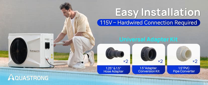 AQUASTRONG Inverter Swimming Pool Heat Pump,Pool Heater for Above Ground and Inground Pool Heating and Cooling Pool Heater, Smart WiFi Control Pools Up to, 9000 Gallons