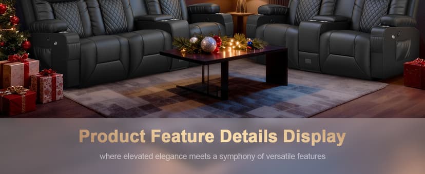 Loveseat Recliner Sofa, Home Theater Seating with Center Console, Reclining Loveseat RV Couch with USB Ports & Phone Holders, Wall Hugger RV Sofa Furniture with Storage & Pocket
