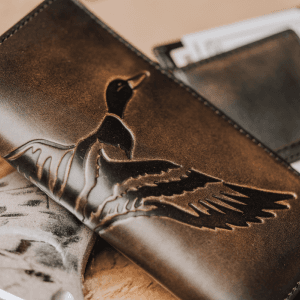 House of Jack Co. Bass Fish Bifold Wallet for Men and Outdoorsmen with Two ID Windows, Full Grain Cowhide Leather Wallet, Black