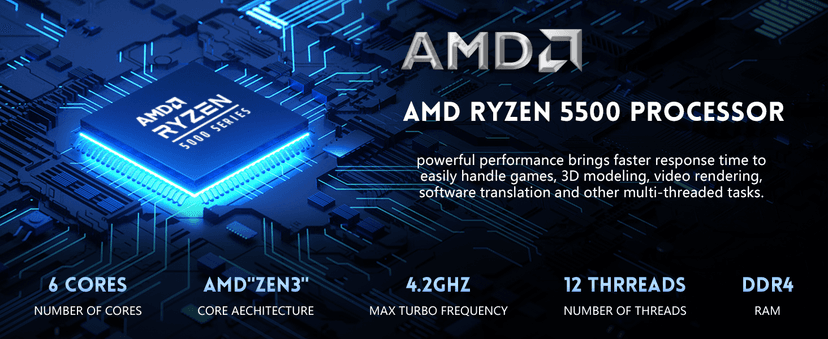 Gaming PC Desktop Computer,AMD Ryzen 5 5500 4.2 GHz,GeForce GTX 1660 Super 6GB,1TB NVMe SSD,16GB DDR4 3200MHz, Air Cooled Prebuilt,650W PSU,Windows 11 Home, Gamer PC, Black