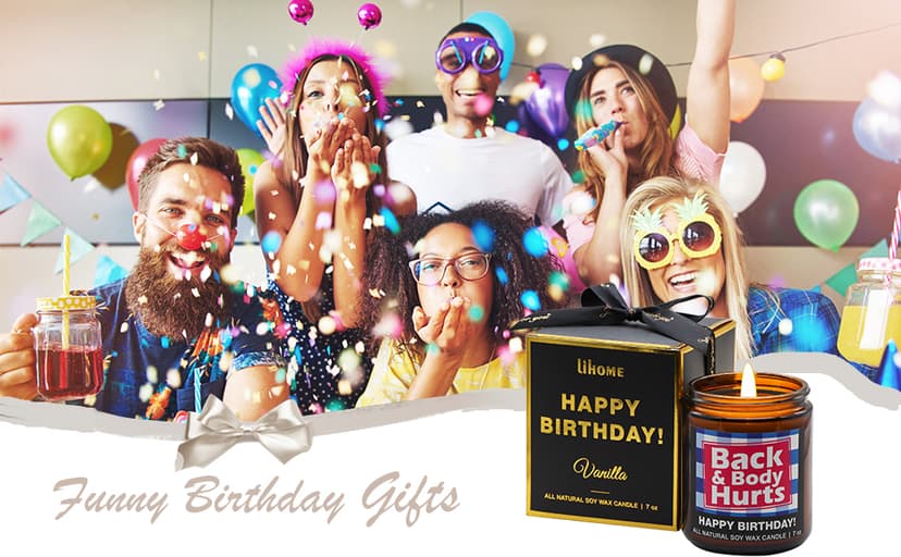 Lihome Birthday Gifts for Men & Women, Funny Happy Birthday Candle for 30th, 40th, 50th & 60th - Back and Body Hurts Vanilla Candle