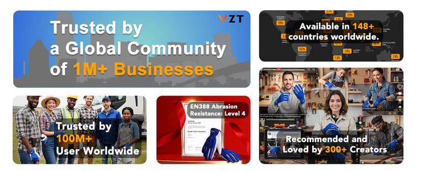 VZT 12 Pairs Bulk Winter Leather Work Gloves for Men or Women for Construction, Wood cutting, Driving, Water Resistant, Keep warm, Soft, Cowhide, Class 4 Abrasion Resistant, Blue-White, XL