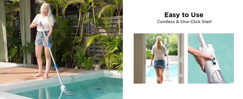 InoKraft Pool Vacuum for Above Ground Pool, Cordless Handheld Pool Vacuum for Inground Pools, Rechargeable Pool Cleaner with Powerful Suction up to 18.5 gallons/min, Ideal for Leaves, Debris, Blue