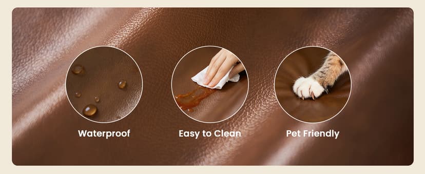 Vesgantti 100" PU Faux Leather Sofa with Movable Ottoman, 3 Seater L Shaped Leather Sectional Couch with Side Pocket, Comfy Mid Century Modern Modular Couch for Living Room, Apartment, Cocoa