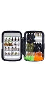 BASSDASH Fly Fishing Assorted Flies Kit, Pack of 64 pcs Including Dry and Wet Flies, Nymphs, Streamers, Terrestrials, Leeches and More, with Magnetic Fly Box