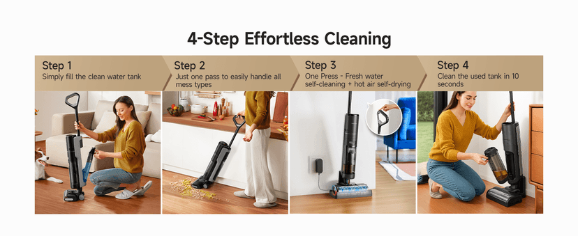 DREAME H12 PRO Vacuum Mop, Wet Dry Vacuum Cleaner for Hard Floor, Vacuum and Mop at The Same Time for Wet & Dry Messes, Auto Self-Cleaning, Edge to Edge Cleaning with Hot Air Drying