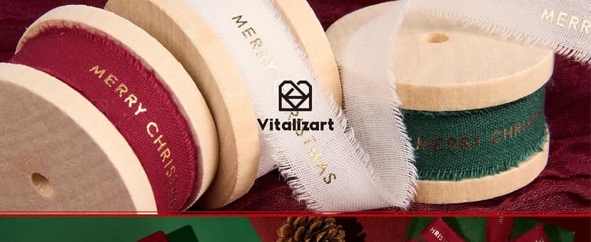 Vitalizart Merry Christmas Ribbon 5/8 Inch Natural Cotton Handmade Frayed Fringe Ribbons 15 Yd for Gift Wrapping Crafts Flower Wreath Garland Holiday Decorations Green Red White