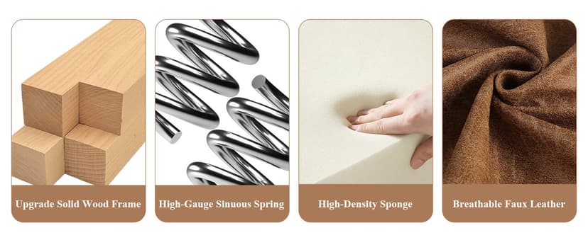 HIFIT Sofa Couches, 79” Mid-Century Modern Couch, Breathable Faux Leather Couch with Upholstered Cushions/Pillows, 3-Seat Sofas & Couches, for Living Room Apartment Office, Brown