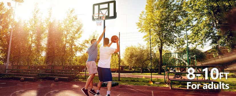 Sweetcrispy Portable Basketball Hoop Outdoor 6.1-10FT Adjustable Height, 44 Inch Shatterproof Backboard/Shock Absorbent Rim, Fillable Base, 2 Wheels for Backyard/Driveway