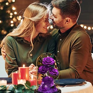 Christmas Flowers Roses Gifts for Mom,Forever Real Preserved Roses in Glass Dome,Christmas Anniversary Thanksgiving Gifts for Wife Girlfriend Women Best Friend Grandma/Purple Rose