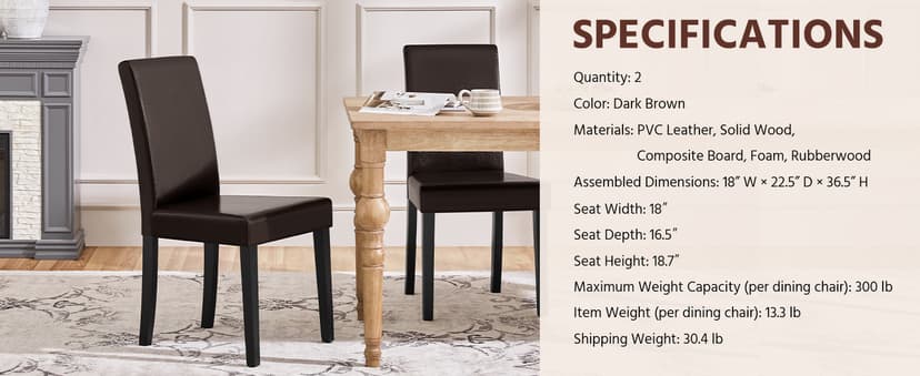 Yaheetech Dining Chairs Set of 4 PU Leather Dining Room Chairs with Waterproof Surface and Wood Legs for Kitchen Restaurant and Living Room, Dark Brown