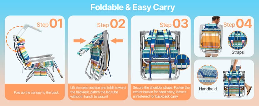 Suteck Zero Gravity Beach Chair with Canopy, Backpack Beach Chairs for Adults, Lightweight Adjustable Reclining Beach Chair with Shade, Folding Lay Flat Chair for Beach Poolside Outdoor