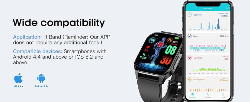 Smart Watch for Men Women, 2.04" AMOLED Color Screen, 24/7 Heart Rate, Blood Oxygen, Blood Pressure, Sleep and Stress Health Monitor, Blood and Body Composition Insights, 150 Sports Modes (Black)