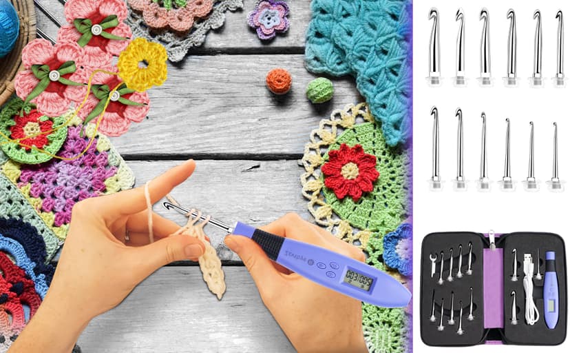 Light Up Crochet Hook Set Lighted Crochet Hook Set with 12 Different Size Interchangeable Crochet Needle, Ergonomic with 2 Levels Led and Digital Stitch Counter for Crocheting and Knitting