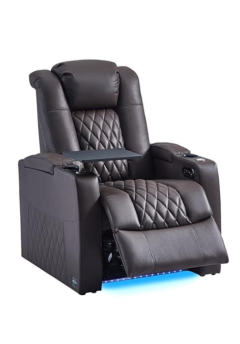 comfiroom Leather Home Theater Seating, Classic Series Game Seats Movie Theater Chairs Recliner Sofa with Type-C USB Charger Port, Bedroom Sofa Chair for Living Room (Black, Row of 1)