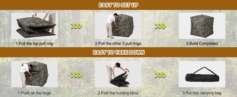 HUNTSEN Hunting Blind 270 Degree See Through Ground Blind - 2-3 & 3-4 Person Pop Up Deer Blind for Hunting with Carrying Bag - 300D Reinforced Portable Durable Blind for Turkey and Deer