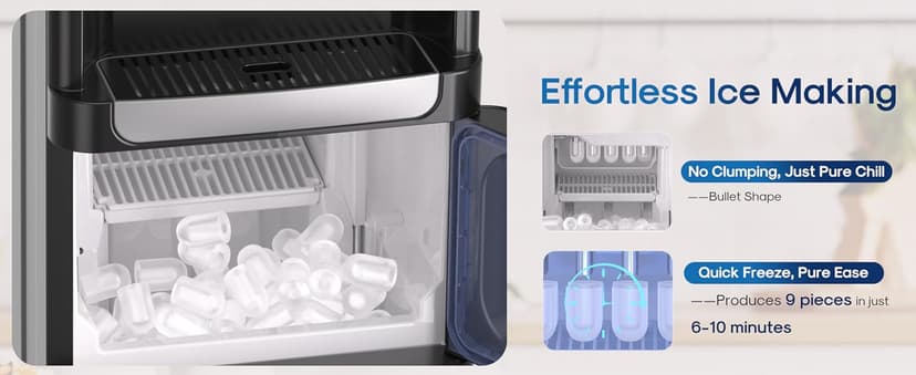ICEPURE Water Cooler Dispenser with Build-in Ice Maker, Hot and Cold Water Dispenser with Bullet Ice Maker, 33lbs/24H, Child-Lock,Top Loading