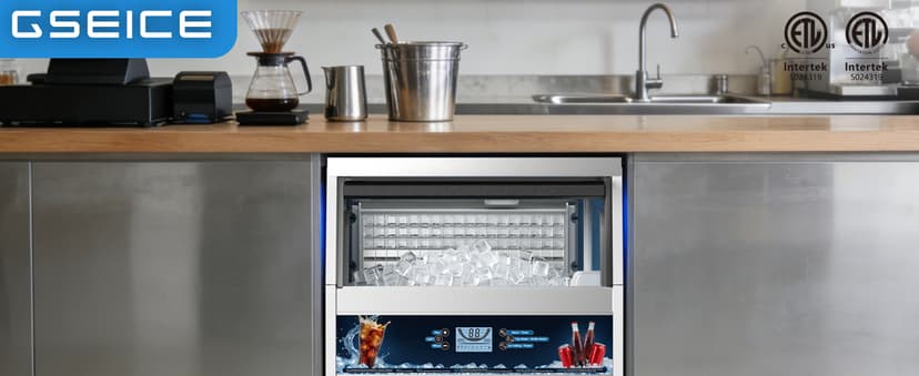 Commercial Ice Maker Machine, 300 lbs/24h with 70 lbs Storage, 126 Ice Cubes in 15 Mins, ETL FCC, Under Counter Ice Maker with LED Display, 24H Timer, Smart Reminder, for Cafe Bar Restaurant