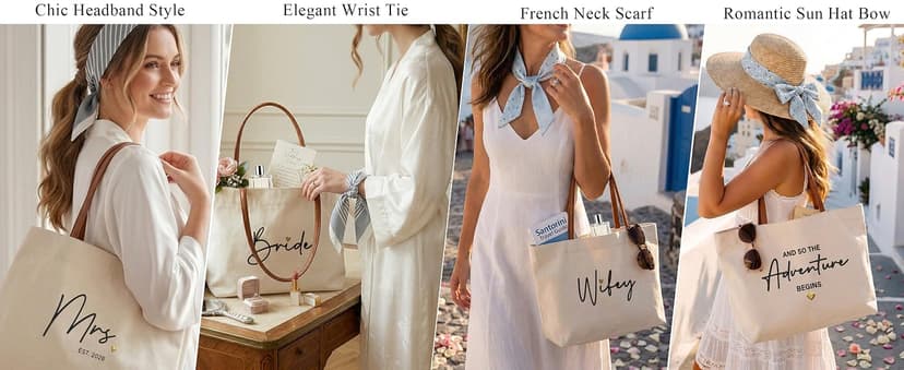 Engagement Gift for Bride, Wifey, Bachelorette Party Favors, Honeymoon, Wedding Essentials Bag with Leather Handle & Pocket Bridal Shower Gifts Bride Tote Bag for Bride to Be, Future Mrs B0GTV3F3QJ