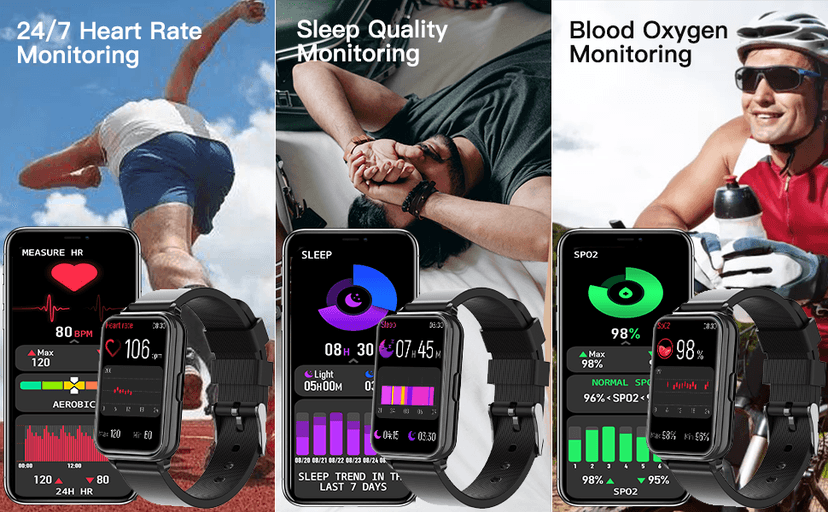 Smart Watch Fitness Tracker Make/Answer calls for Women Men with Heart Rate Blood Oxygen Sleep Monitor Sports Modes Step Calorie Counter IP68 Waterproof for Android Phones iPhone (Rectangle, Black)