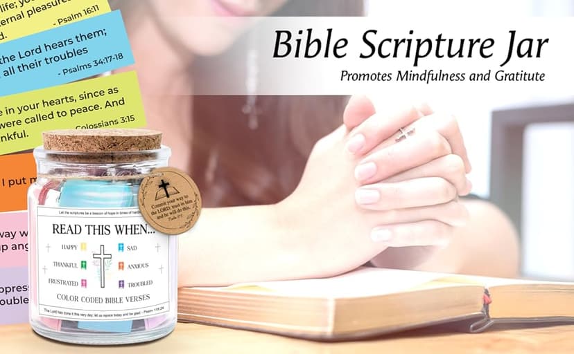 NewEleven Birthday Gifts For Women - Christian Gifts For Women, Her, Friends - Appreciation Present From Friend, Family - Decorative Glass Inspirational Scripture Jar With 92 Bible Verse