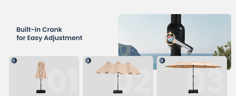 PHI VILLA 15ft Large Patio Umbrellas with Base Included, Outdoor Double-Sided Rectangle Big Market Umbrella with Stand, Outside Umbrellas for Poolside Lawn Backyard, Beige