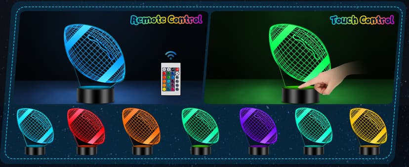 Linkax Football Gifts Stocking Stuffers for Kids Teens Boys Girls, Rugby 3D Illusion Night Light Christmas Gifts for Kids, 6 7 8 9 10 11 12 13 Year Old Birthday Presents Room Decor, Toys for Ages 8-13