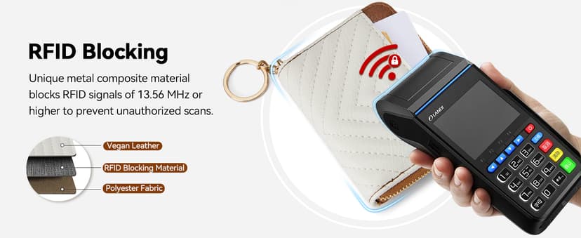 BOSTANTEN Credit Card Holder Wallet RFID Blocking Leather Small Wallet for Women Zipper Keychain Wallet with Wristlet Beige&Brown