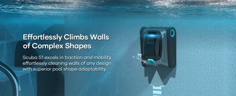 (2025 Upgrade) Aiper Scuba S1 Robotic Pool Cleaner, Wall & Waterline Cleaning, Double Filtration, Extended 180-Min Battery Life, Smart Navigation, App Support, OTA Upgrade