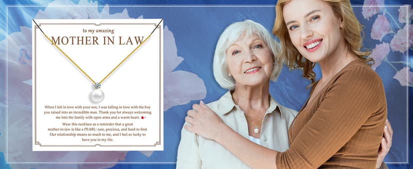 Bonus Mom Necklace from Daughter, Mother in Law Necklace from Son, Step Mom, Mother of the Groom Gifts, with Cubic Zirconia PEALICIOUS Single Pearl Necklace as Birthday Wedding Gift for Bonus Mom MIL B0F32L38F2