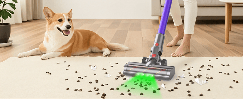 Cordless Vacuum Cleaner, 2 Batteries 120 Mins Runtime, 600W 50KPA Stick Vacuum with Self-Standing, Tangle-Free Brush, LED Display, Vacuum Cleaner for Home Hardwood Floor, Carpet, Pet Hair