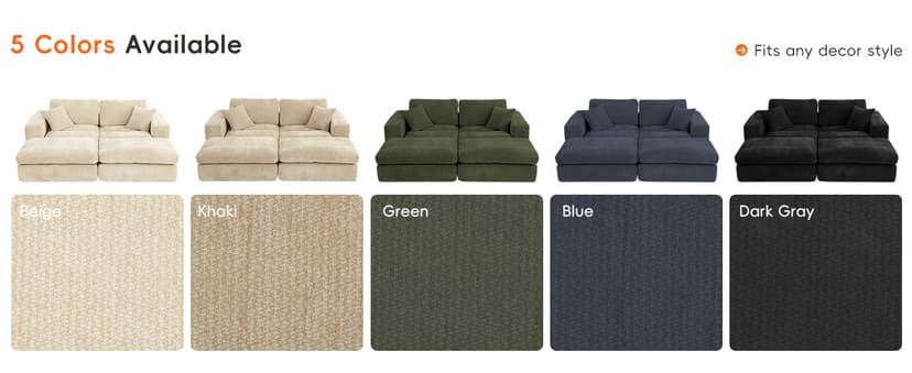 80.7" Oversized Double Chaise Lounge Chair Indoor, Cloud Boneless Sleeper Sofa Bed with 4 Pillows, Extra Deep Seat Cozy Loveseat Couch for Living Room Bedroom, No Assembly Required (Khaki)