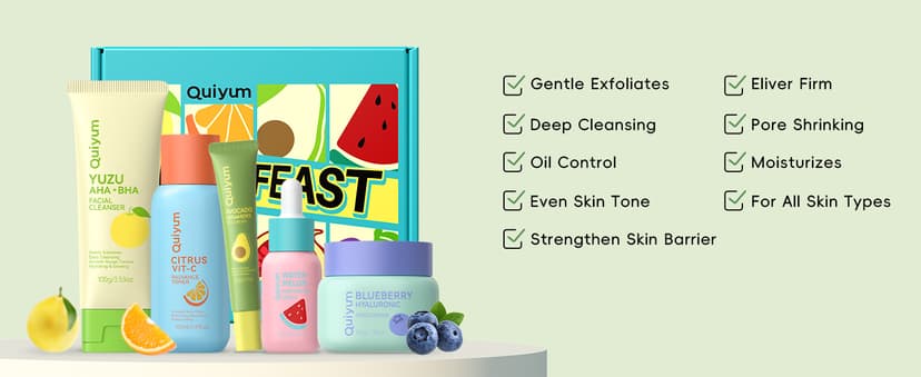 Exfoliation, Smooth, Clean, Oil Control, Smooth, Hydrate, Glow Up, Facial Skin Care Gift Set for Girls, for All Skin Types QUIYUM Fruit Skincare Set for Teen Girl, 5 Daily Routine Beauty Skin Care B0DYX1VBLV