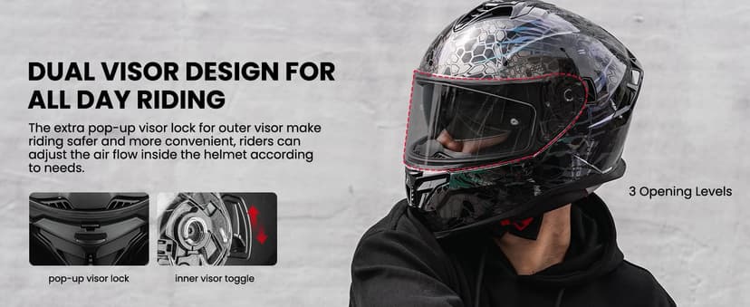 ILM Motorcycle Helmets DOT ECE Dual Visor Street Racing Helmet Full Face Powersports Cascos for Men Women Model MF567(Cobra Camaleon Purple, L)