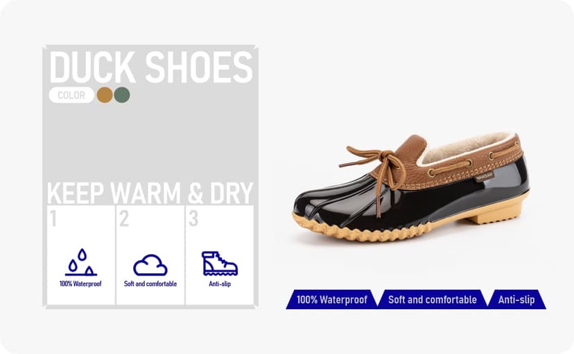 GAWBAW Flat Duck Shoes for Women - Slip On Waterproof Winter Ankle Rain Boots Short Garden Shoes