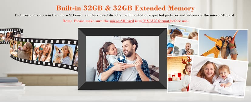 BIGASUO 10.1 Inch WiFi Digital Picture Frame, IPS HD Touch Screen Cloud Smart Photo Frames with Built-in 32GB Memory, Wall Mountable, Auto-Rotate, Share Photos Instantly from Anywhere