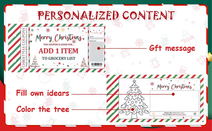 20 Pre-printed Xmas Themed Coupons, 10 Blank Cards, Unique Holiday Activity Rewards Cards, Family Secret Santa Gift Idea DIY Christmas Coupon Book, Fun Holiday Themed Coupons for Family B0DF7L2XBZ