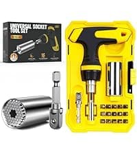 Super Universal Socket Tools Gifts for Men - Christmas Stocking Stuffers for Men Grip Socket Set with Power Drill Adapter Cool Stuff Ideas Gadgets for Him Birthday Gifts for Dad Women Husband (7-19mm)