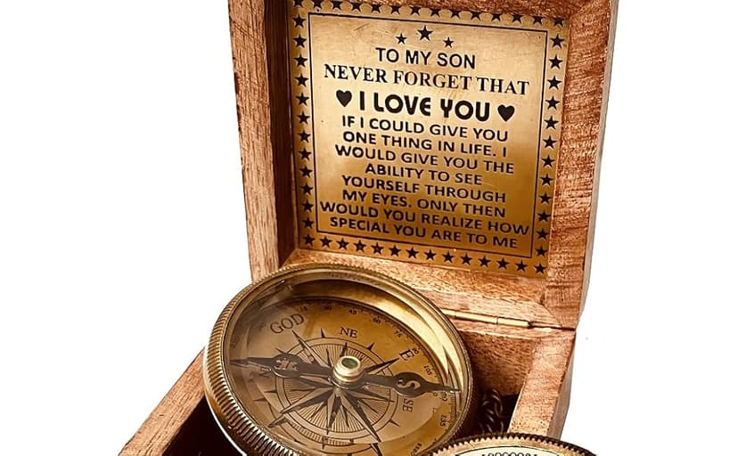 Gift for Son from Mom Dad | Engraved Compass 2" - Father to Son Gifts, Mom to Son Gifts for Graduation 2025, Birthday Baptism Confirmation Communion