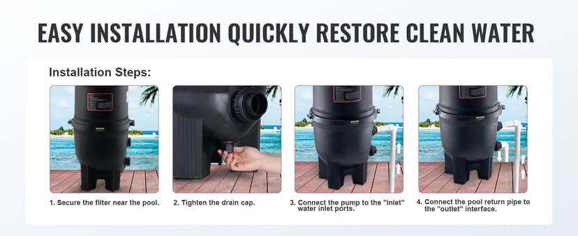 VEVOR 2025 Pro Cartridge Pool Filter Tank & Element for Above Ground & Inground Pools, Large 520-525Sq. Ft Cleaner System Compatible W/Pumps 1 to 3 HP| Up to 15311 GPH |for Pools Up to 122490 Gallons